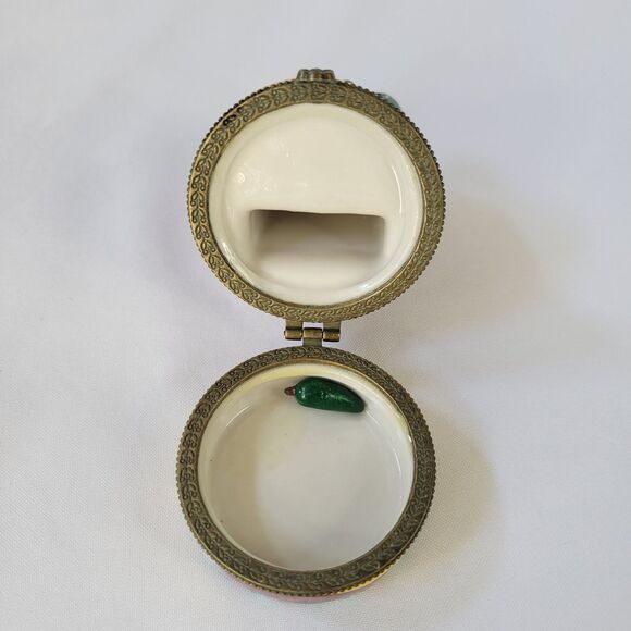 San Antonio Texas Red Green Chili Pepper Cafe Hinged Trinket Box Yellow Porcelai - Picture 9 of 14